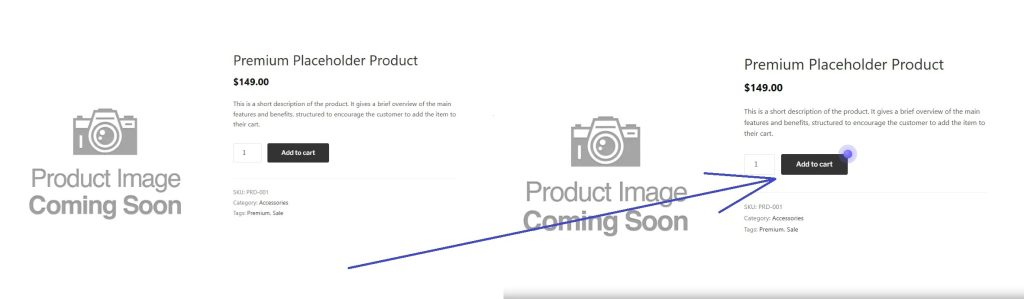 Add to Cart button before and after an animated cue to increase landing page conversions