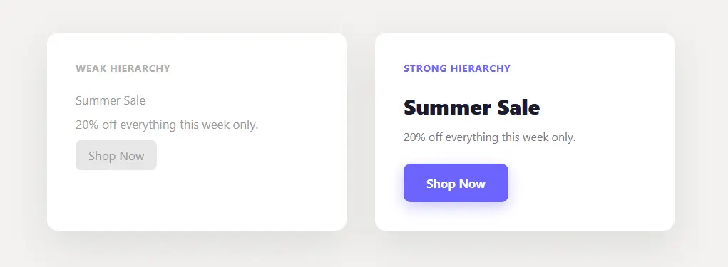 Example of visual hierarchy in web design guiding the eye to the main button