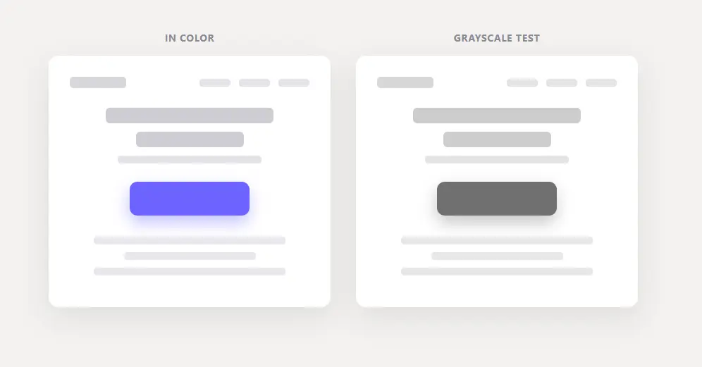 The same web page in color and grayscale, with the CTA button still standing out in grayscale