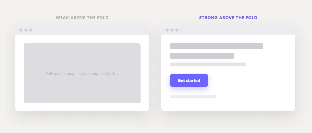 Good versus poor above the fold design on a landing page